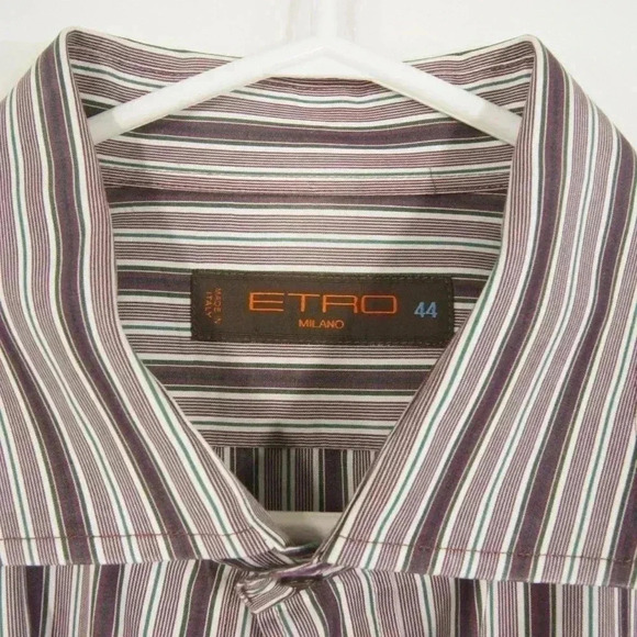Etro Purple Blue Pinstripe Stripe Button Up Blouse Long Sleeve Dress Shirt - Picture 4 of 4